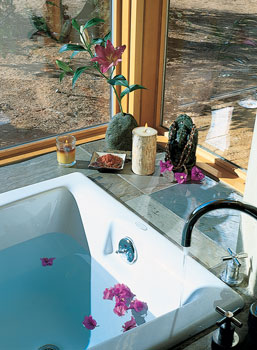 Tias and Surya Little, who own a New Mexico yoga studio, designed their bathroom to make sense spiritually, sensuously, and functionally.